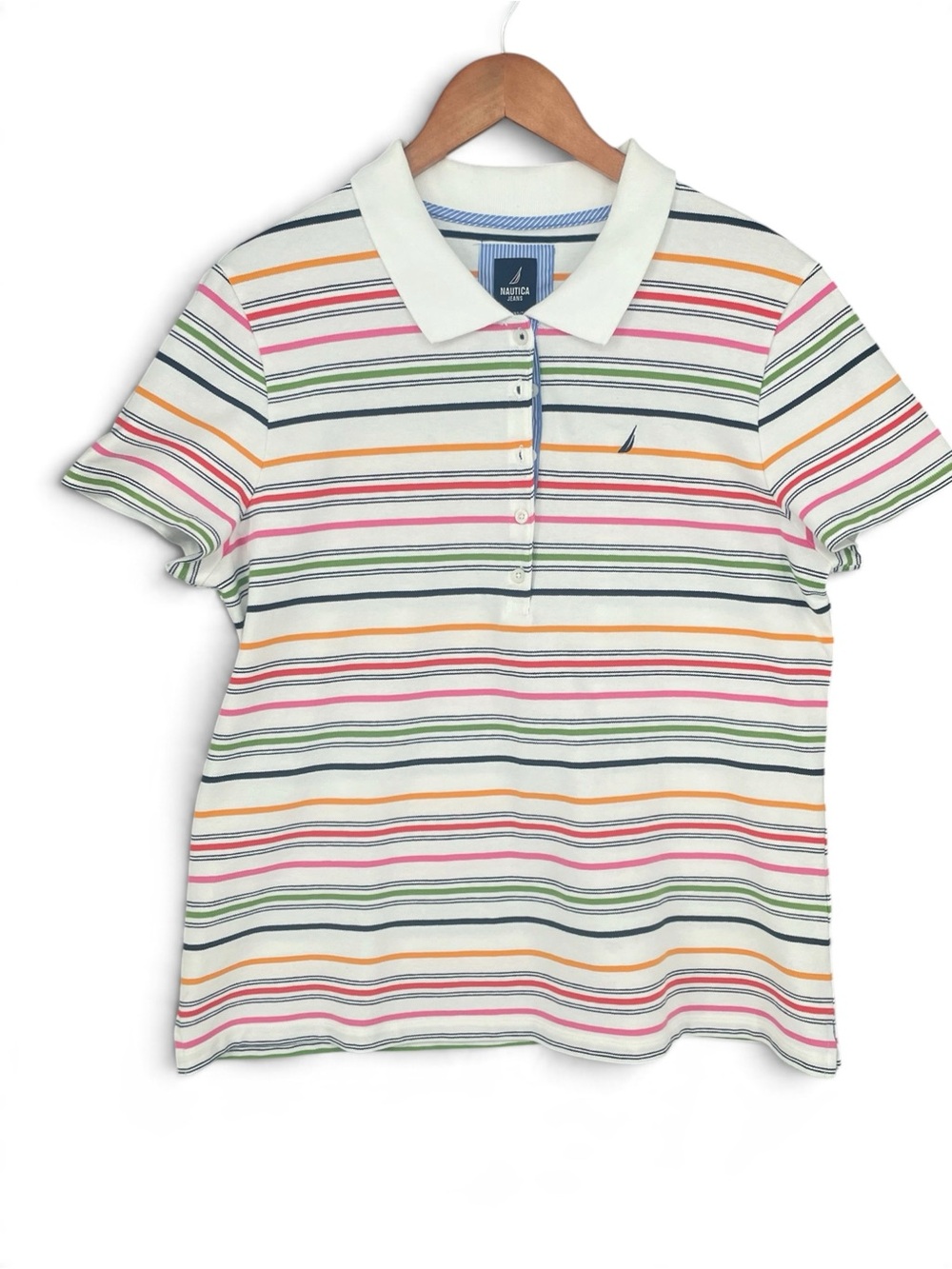 Nautica Multi‑Color Striped Short‑Sleeve Polo Shirt White Size XL